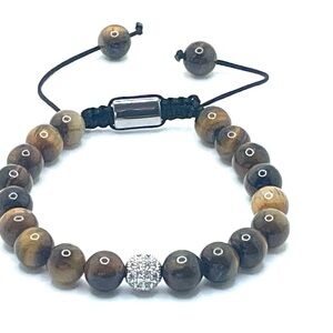Tiger eye handmade natural bracelet with Swarovski crystal bead and gift box
